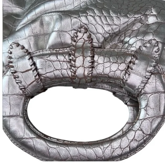 Donald J Pliner Printed Metallic Croco Purse Handbag Clutch Satchel Leather - Picture 10 of 12